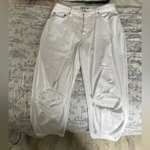 Abercrombie & Fitch Cream Curve Love Ankle Straight Ultra High Rise Jeans